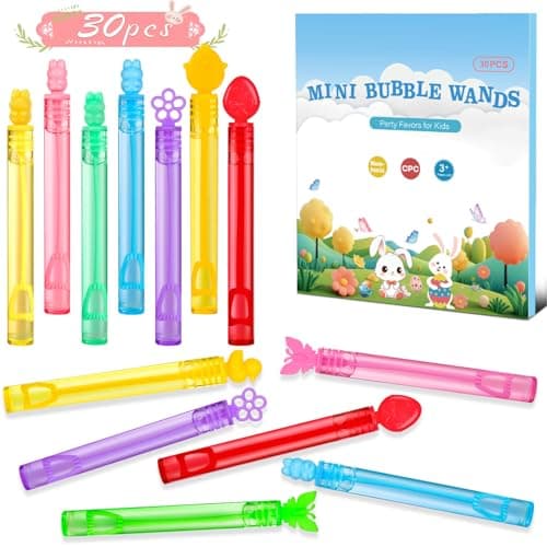 Easter Party Favors Mini Bubble Wands 30PCS Easter Egg Fillers Easter Basket Stuffers Kids Bubbles Bulk for Classroom Exchange Prizes Goodie Bag Stuffers Outdoor Easter Toys Student Gifts for Girl Boy