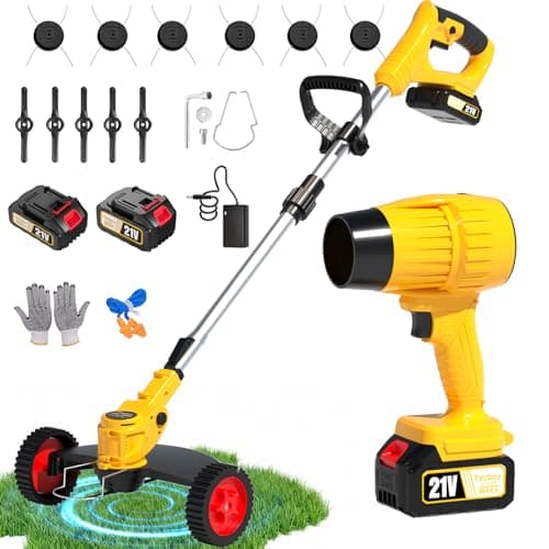 20V Cordless Weed Wacker and Leaf Blower Combo Kit with 2 Batteries, Electric String Trimmers with 11 Pcs Blades for Makita Battery, Grass Trimmer Lawn Mower Eater Brush Cutter Yard Garden Tool Yellow