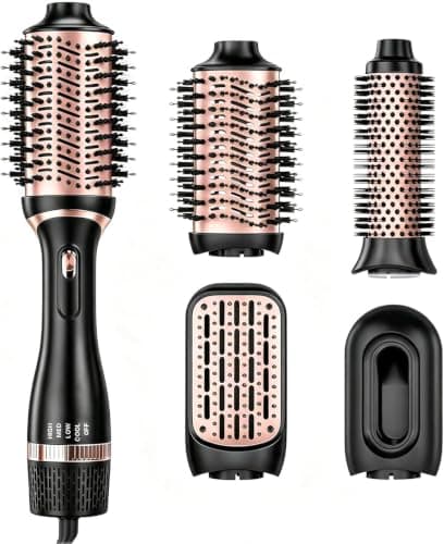 Natrial Hair Dryer Blow Dryer Brush Thermal Round Hot Air Brush Set | Blowout Brush Styler for Volumizing , Hair Dryer Brush for Straightening, Frizz‑Free for All Hair Types, Black&yellow — image 1