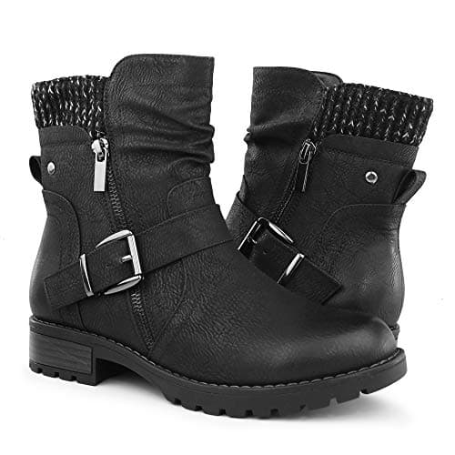 Hawkwell Women's Combat Boots Fashion Side Zipper Buckle Ankle Booties — image 1