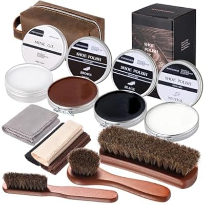 RAPSAKEMOH Shoe Polish Kit, Horsehair Brush Shoe Shine Kit For men, Shoes Boots Care Brushes Polish Kit