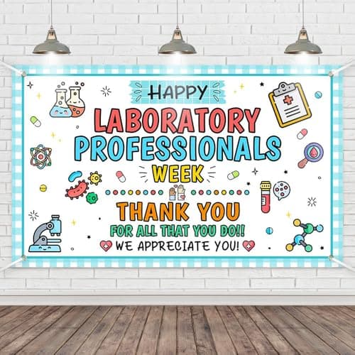 Wollmix Lab Week Decorations Banner - 70.8x43.3 Inch Thank You for All You Do Sign for Laboratory Workers, We Appreciate You Party Backdrop Wall Decor Photography Supplies Photo Booth Background — image 1