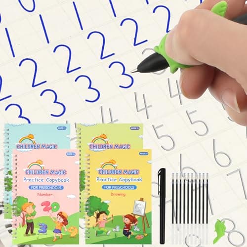 PEASUG Grooved Writing Books for Kids 3-5, Magic Grooved Writing Practice for Kids, Reusable Handwriting Workbooks Practice for Kid Learn to Write, Children's Magic Copybooks 4 Pack — image 1