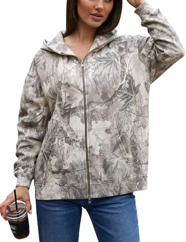 ACCPUR Women Camo Hoodie Oversized Fleece Full Zip Up Sweatshirt Casual Long Sleeve Jackets Trendy Fall Clothes With Pockets — image 1