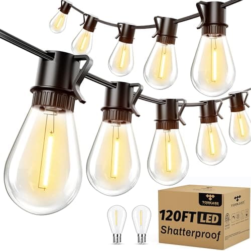 Torkase Outdoor String Lights 120FT S14 Patio Light 30+2 S14 Edison Bulbs 2200K Waterproof Connectable Dimmable Hanging Lights for Cafe Deck Party — image 1