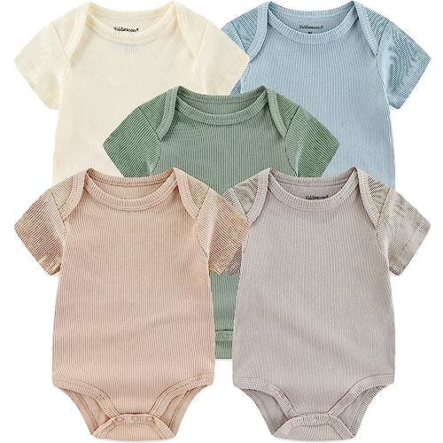 Kiddiezoom Newborn Baby Unisex Cotton One-Piece Bodysuits Baby Gift 5-Pack Clothes