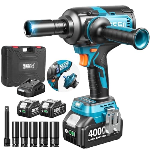 Seesii Upgraded Cordless Impact Wrench 885Ft-lbs (1200N·m): 1/2" Impact Gun with Detachable Side Handle, 21V High Torque Power Impact Driver 2x 4.0Ah Batteries for Family Car/Pickup Truck/Mower
