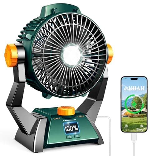 Camping Fan - Rechargeable Portable Battery Powered Camping Fans for Tents with LED Light, Power Display, Timers & 360° Hanging Hook, Ultra Quiet USB Personal Tent Fan for Fishing Travel Home Office — image 1
