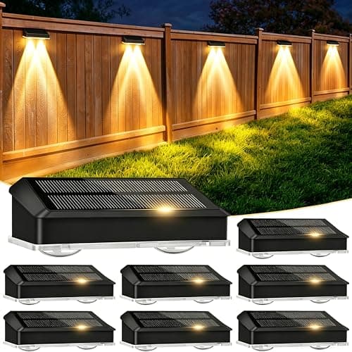 echosari Solar Fence Lights 8 Pack, 100 Lumen Ultra Bright Solar Wall Lights Outdoor Waterproof Lighting Auto ON/Off for Backyard Patio Railing Porch Step (2700K Warm White) — image 1