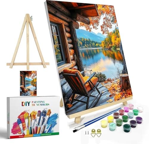 igoodom Framed Paint by Numbers Kit for Adults Beginner, Lake House Easy Paint by Number Kits on Canvas with Easel, DIY Adults' Paint-by-Number Kits for Gift Home Wall Decor 8x12inch — image 1