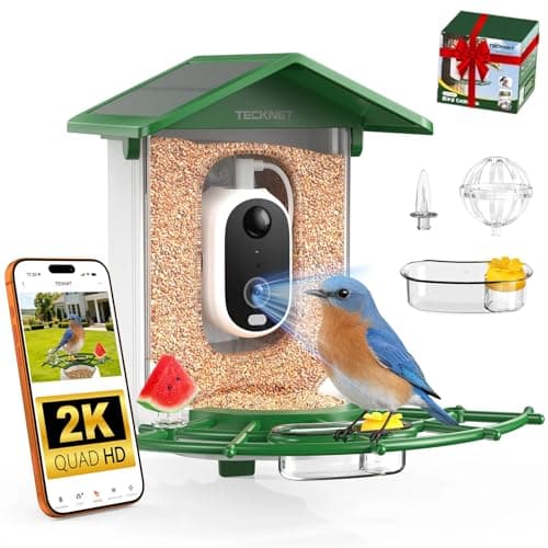 TECKNET Smart Bird Feeder with Camera, 2K UHD Video, AI Bird Species Identification, Instant Arrival Alerts, Solar Powered, Waterproof Birdhouse Camera, Gift for BirdLovers, Family, Green — image 1