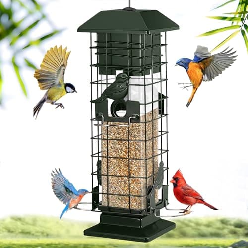 Squirrel Proof Bird Feeder for Outdoors Hanging, Yongblus Metal Wild Bird Feeders, with Weight Activated Perches 4 Ports, 3Lb Capacity Squirrel Proof Bird Feeder for Outside, Cardinal, Finch, Bluebird — image 1