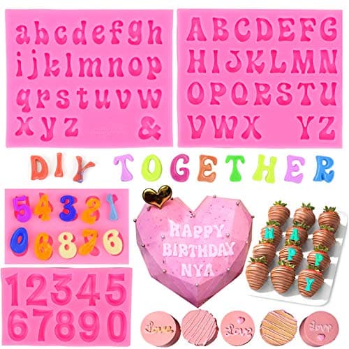 Mity rain 4pcs Letter Molds for Chocolate Covered Strawberries, Silicone Uppercase Lowercase Alphabet Number Fondant Mold for Making Candy, Gummy, Biscuit, Ice Cube Tray, Cake Decorations — image 1
