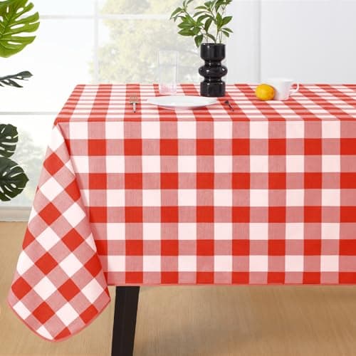 MOSAYT Rectangle Vinyl Tablecloth, 100% Waterproof Buffalo Gingham Plastic Table Cloth, Heavy Duty Wipeable Table Covers for Picnic, Outdoor, Camping - 54 x 78, Red — image 1