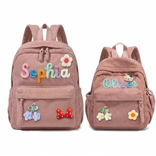 KEQHAULI Custom Corduroy Backpacks – Family Matching Set with 3D Name Embroidery, Hand-woven Cotton Rope Handle, Perfect for Birthday Gifts