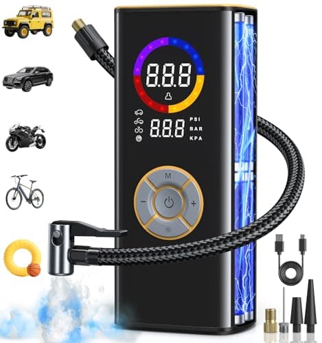 Tire Inflator Portable Air Compressor, 150 PSI Cordless Air Pump for Car Tires with Auto Shut-Off, LED Light and Digital Pressure Gauge, Electric Bike Tire Pump for Cars, Bike, Motorcycle, Ball