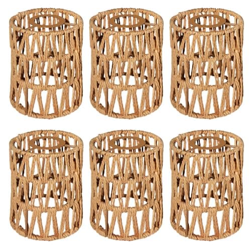 LUCORUSC 6 Pack Rattan Lamp Shades Boho Hanging Light Lamp Shades, Woven LampShades for Floor Lamps Rattan Pendant Lights Boho Lamp Ceiling Light, Table Lamps, Plug in Pendant Light — image 1