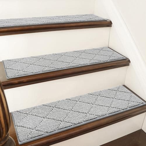 COSY HOMEER Edging Stair Treads Non-Slip Carpet Mat 28inX9in Indoor Stair Runners for Wooden Steps, Edging Stair Rugs for Kids and Dogs, 100% Polyester TPE Backing (15pc, Grey) — image 1