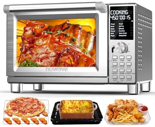 Nuwave Bravo Pro Smart Toaster Oven Countertop, True Air Fryer Combo w/Improved 100% Convection, 35% Crispier, 112 Presets, Customizable Pizza Zones, Integrated Probe, PFAS Free, 30QT, Stainless Steel — image 1