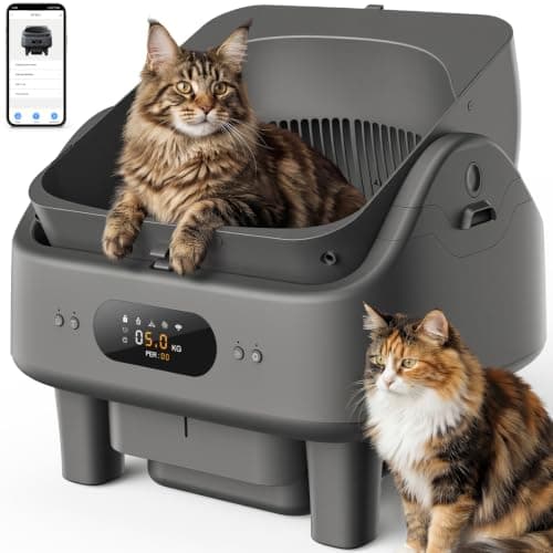 Open Top Self Cleaning Litter Box, Automatic Cat Litter Box for Multiple Large Cats with APP Control, 10 Safety Sensors, 6" LED Display, Quiet Odor Control, Trash Bags, Cat Stair, Litter Mat, 5G WiFi — image 1