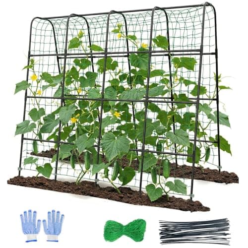 Garden Arch Trellis for Climbing Plants, Plastic-Coated Steel Trellis with Easy-Connect System, Includes Net, Ties & Gloves, Outdoor Plant Support for Vegetables (63" L x 63" H) — image 1