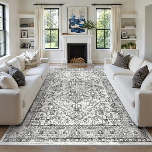 zesthome 8x10 Area Rugs for Living Room,Non-Slip Backing Washable Rugs,Vintage Large Area Rug,Stain Resistant Home Decor Rug (Grey/White,8'x10') — image 1