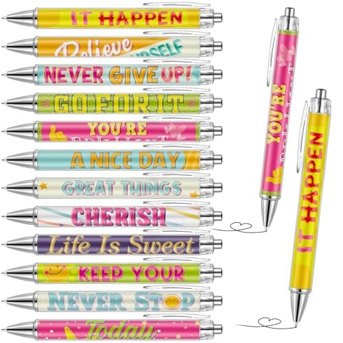Pasimy 24 Pcs End of Year Gifts Motivational Inspirational Pens Affirmation Black Ink Pens with Positive Quotes Thank You Gifts for Women Men Office Working School Students, 10 Styles — image 1