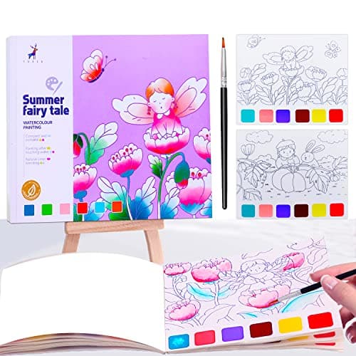 JUNQIU Watercolor Coloring Books for Kids Ages 4-8, Pocket Watercolor Painting Book for Toddlers, Arts and Crafts for Girls Gifts, Stocking Stuffers For Kids — image 1