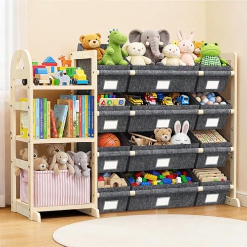 HONGDDY Toy Storage Organizer with 3 Shelves and 12 Bins, Bookshelf/Bookcase, Kids Bin Shelf, Toys Box for Playroom Organization for Bedroom & Room — image 1