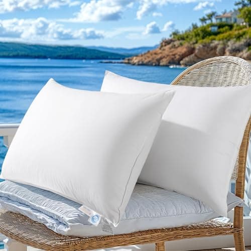 LBRO2M Canadian Fluffy Goose Down Pillow King Size 1050 Fill Power 80% Goose Down 20% Goose Feather Bed Pillow with 100% Cotton, Teflon Finish Shell Down Pillows Plush and Support (20"X36", Set of 2) — image 1