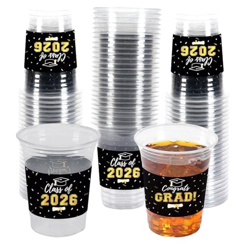 50Pcs 16oz Graduation Cups 2026 Black Disposable Plastic Cups Graduation Party Supplies Class of 2026 Decorations Graduation Party Decorations Festivities Grad Tableware Congrats Grad Party Supplies — image 1