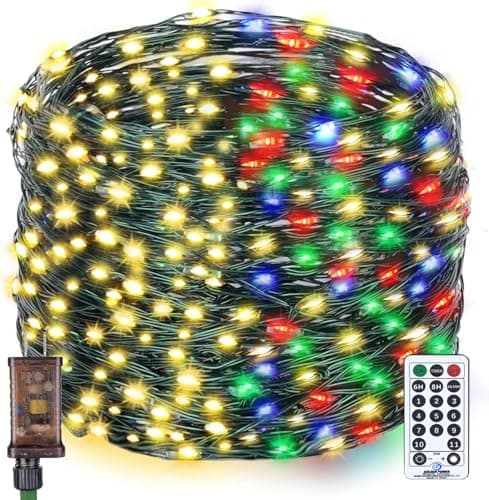 XUNXMAS Outdoor Indoor String Lights Christmas 500LED Warm White Multicolor Fairy Lights 164ft Green Wire Dimmable with Remote Control, Waterproof Fairy Light for DIY Christmas Tree — image 1