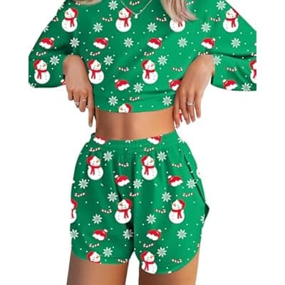 JUSTFASHIONNOW Womens Pajama Sets Striped Two Piece Lounge Sets Long Sleeve Top and Split Shorts Print Sleepwear Comfy Pjs