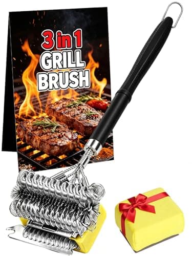 Professional 3-in-1 Grill Brush and Scraper with Safety Second Sweep Sponges - 18" Detachable Long Handle BBQ Cleaner for Heavy Duty Grime - Ideal Father's Day Grilling Gift for Men (Black) — image 1