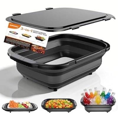 Collapsible BBQ Prep Tubs with Titanium Cutting Board, Large-Capacity(5.3Gal/20L)Foldable Cutting Board, with Locking Lid, Strong Sealing and Leak-Proof Design. Suitable for Kitchen and Outdoor.