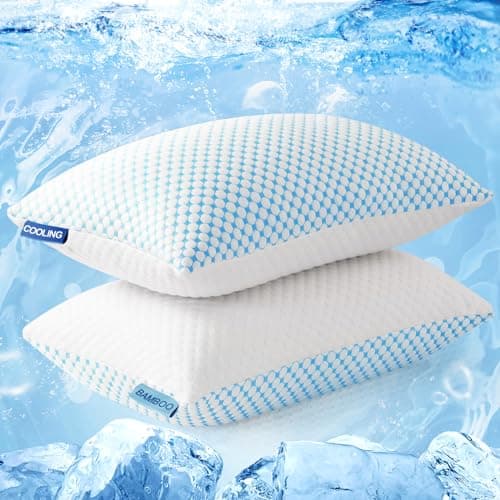 EASELAND Firm Pillows Shredded Memory Foam with Adjustable Fill - Queen Size Set of 2, Removable Cooling Cover for Hot Sleepers, Cool Bed Pillow for Side Back Stomach Sleepers — image 1