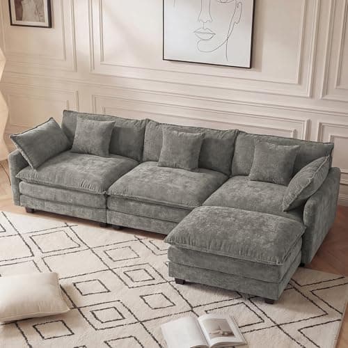 Modular Sectional Sofa for Living Room, 102" Oversized Cloud Couch with Movable Ottoman, 4 Seat Modern Comfy Sofa Chenille Deep Seat Couches with L Shape, for Office Bedroom Living Room — image 1