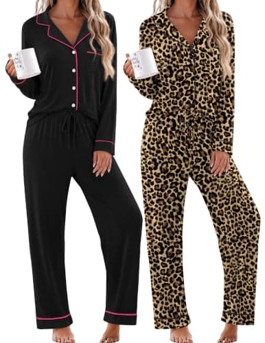 Ekouaer 2 Pack Womens Pajamas Set Button Up Pjs Loungewear Set — image 1