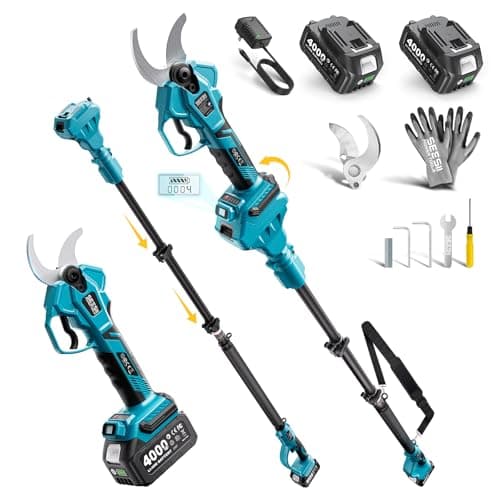 SEESII 2-in-1 Pole Pruning Shears: 1.6" Cutting Diameter Cordless Electric Pole Pruners - Brushless Motor, Dual 4.0Ah Batteries, Extra SK5 Blade, 4 Modes Adjustable Branches Cutter for Tree & Flower