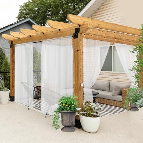 HolidayIdeas All Weather White Outdoor Sheer Curtains for Patio Waterproof 6 Pcs Rod Pocket Indoor Sheer Voile Curtains for Porch, Balcony, Gazebo, Pergolas, 54x84 Inch — image 1