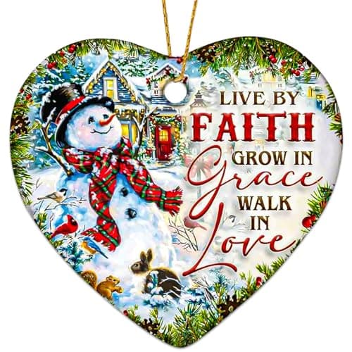 Snowman Christmas Ornaments 2025, Ceramic Snowman Ornaments for Christmas Tree - Live by Faith, Grow in Grace, Walk in Love, Religious Christian Ornament Gift for Family Friends — image 1