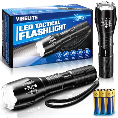 VIBELITE LED Flashlight High Lumens, 5 Modes Zoomable Waterproof Tactical Flashlight for Hiking, Camping Emergency, Cool Gadget Birthday Gifts for Men, Him, Teen Boys, Husband, Gifts for Dad, 2 Pack — image 1