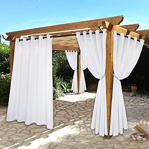 BONZER Waterproof Indoor/Outdoor Curtains for Patio - Thermal Insulated, Sun Blocking Grommet Blackout Curtains for Bedroom, Porch, Living Room, Pergola, Cabana, 2 Panels, 70 x 120 inch, White — image 1