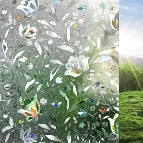 rabbitgoo Window Privacy Film, Decorative Stained Glass Window Film, Sun Blocking Glass Clings, Renter-Friendly Static Cling Frosted Sticker Covering for Home Door, Rainbow Tulip 17.5" x 78.7" — image 1