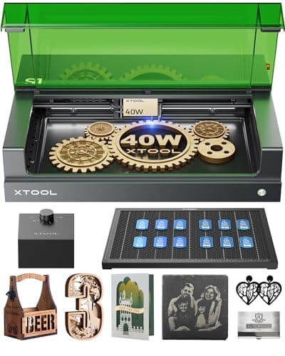 xTool S1 40W Laser Engraver and Cutter Machine with Air Assist & Honeycomb, 23.93" x 15.16" Bed Size, Beginner-Friendly, Laser Engravering Machine for Wood and Metal, Acrylic, etc. - Basic Bundle