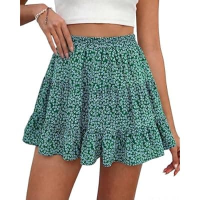 BTFBM Summer Skirts for Women 2026 Floral High Waist Shorts Underneath Boho Tiered Flowy Tennis Skorts Casual Mini Skirt