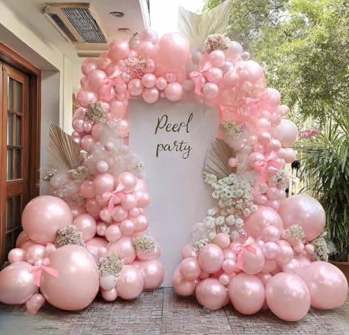 Pearl Pink Balloons Different Sizes Double Stuffed Pastel Baby Pale Pink Pearl Balloon Arch Garland Kit 18/12/5in with Bow for Bridal Wedding Birthday Baby Shower Coquette Party Decorations — image 1