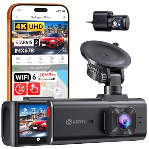 REDTIGER F7NA 4K Dual Dash Cam, STARVIS 2 IMX678, 8MP, 5GHz WiFi (20MB/s Fast Download), 4K Front 1080P Rear, GPS, Voice Control, WDR, HDR Night Vision, 24H Parking Mode, Support 512GB Max(No SD Card) — image 1