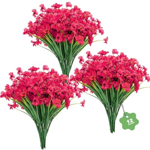 DOMMARE Rose Artificial Flowers for Outdoors Fake Faux Plant, Uv Resistant Silk Flowers Daisies Decoration for Wedding Window Boxes Indoors Gardens Summer Home Easter Mother's Day Decor, 12 Bundles — image 1