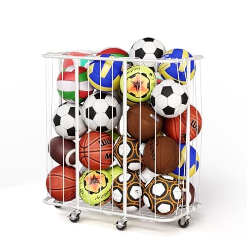 YKDIRECT 250L Rolling Ball Organizer with Locking Wheels - Large Sports Storage Basket for Basketball Soccer Football Volleyball, Steel Garage Equipment Cart with Elastic Rope for Household Storage — image 1
